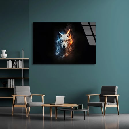 Ateş Ve Su Kurt Cam Tablo 125x80 cm