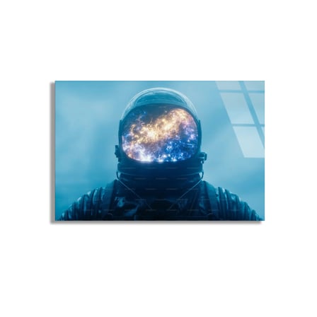 Astronot Kaskı Galaksi Cam Tablo 50x35 cm