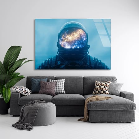 Astronot Kaskı Galaksi Cam Tablo 50x35 cm