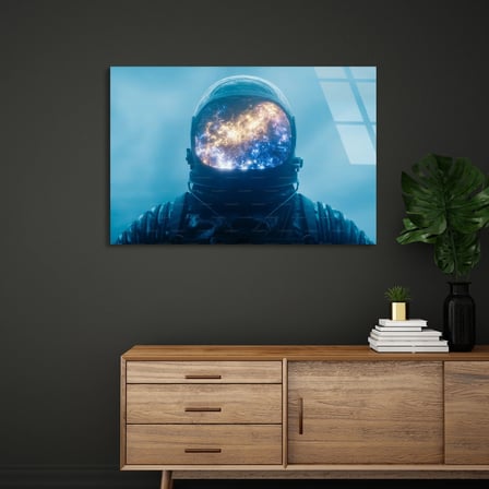 Astronot Kaskı Galaksi Cam Tablo 50x35 cm