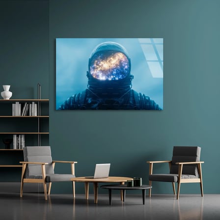 Astronot Kaskı Galaksi Cam Tablo 50x35 cm