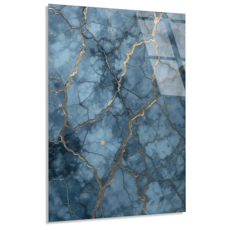 Gri Mavi Mermer Altın Damar Cam Tablo Dikey 35x50 cm
