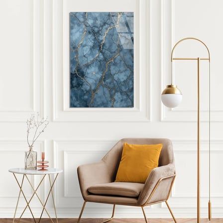 Gri Mavi Mermer Altın Damar Cam Tablo Dikey 35x50 cm