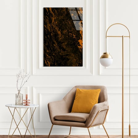 Siyah Altın Mermer Cam Tablo Dikey 35x50 cm