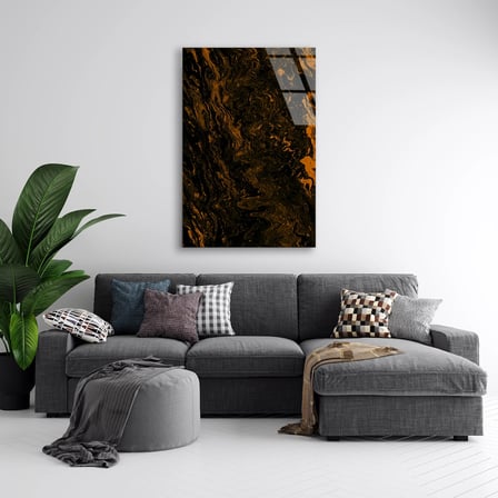 Siyah Altın Mermer Cam Tablo Dikey 35x50 cm