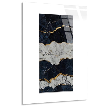 Lacivert Altın Mermer Cam Tablo Dikey 35x50 cm