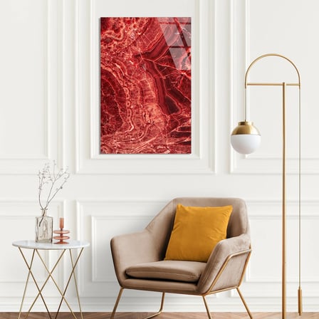 Kırmızı Mermer Dalga Cam Tablo Yatay 35x50 cm
