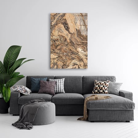 Kahve Mermer Dalga Cam Tablo Yatay 80x125 cm