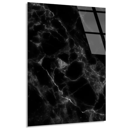 Siyah Mermer Beyaz Damar Cam Tablo Yatay 35x50 cm