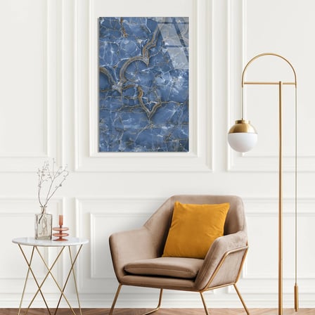 Mavi Altın Mermer Cam Tablo Yatay 80x125 cm