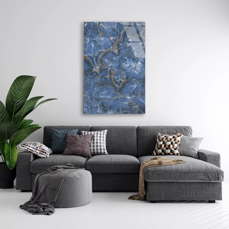 Mavi Altın Mermer Cam Tablo Yatay 80x125 cm