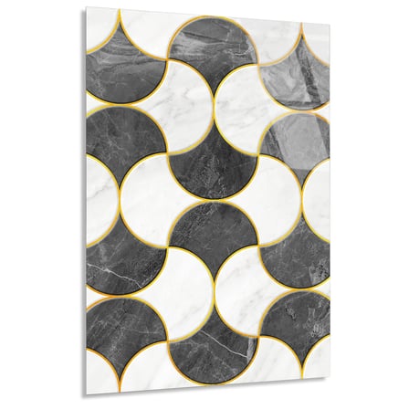 Siyah Beyaz Balık Pulu Desen Mermer Cam Tablo Dikey 35x50 cm