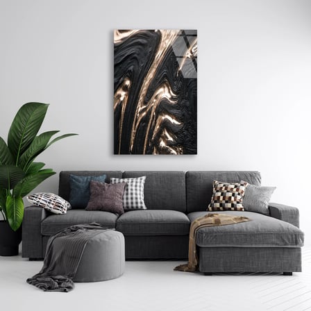 Siyah Bakır Mermer Dalga Cam Tablo Dikey 35x50 cm