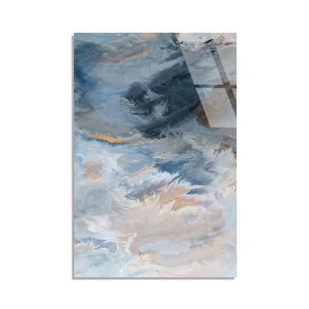 Mavi Altın Mermer Cam Tablo Dikey 35x50 cm