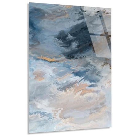 Mavi Altın Mermer Cam Tablo Dikey 80x125 cm