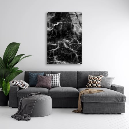 Siyah Beyaz Mermer Cam Tablo Dikey 35x50 cm