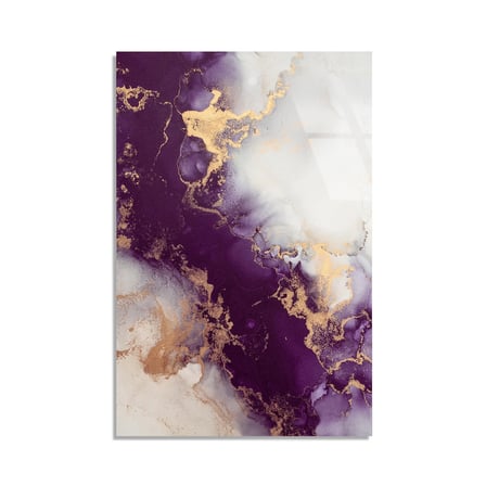 Mor Altın Mermer Cam Tablo Yatay 80x125 cm