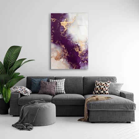 Mor Altın Mermer Cam Tablo Yatay 80x125 cm