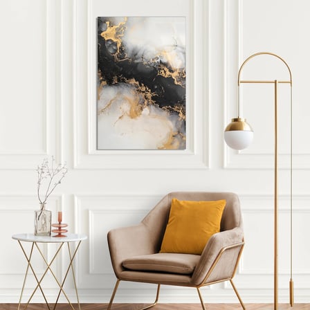 Siyah Altın Mermer Cam Tablo Dikey 35x50 cm