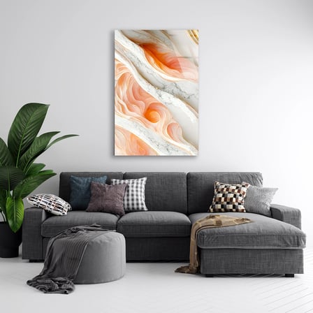 Mercan Beyaz Mermer Cam Tablo Yatay 35x50 cm