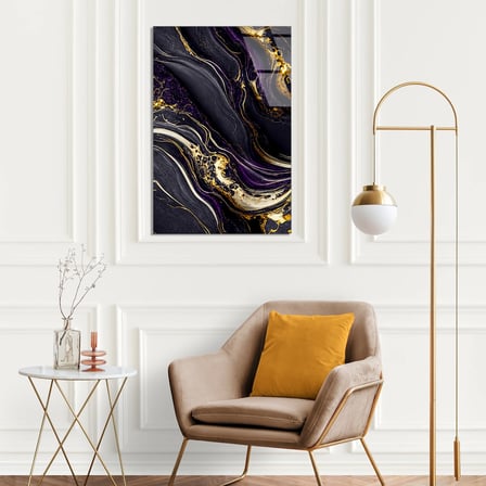 Mor Altın Mermer Dalga Cam Tablo Yatay 35x50 cm