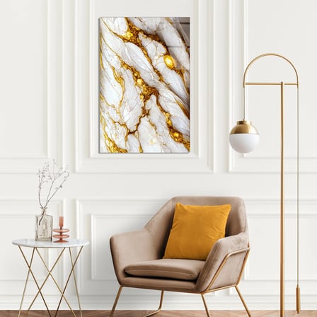 Beyaz Altın Damar Mermer Cam Tablo Dikey 35x50 cm