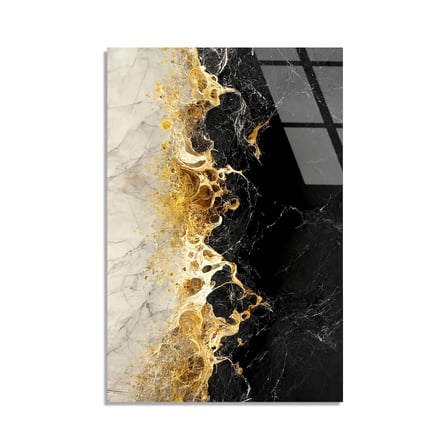 Siyah Altın Mermer Cam Tablo Dikey 80x125 cm