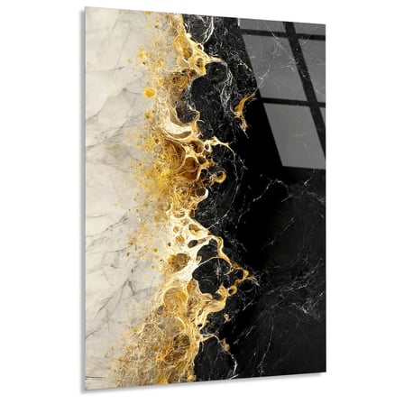 Siyah Altın Mermer Cam Tablo Dikey 80x125 cm