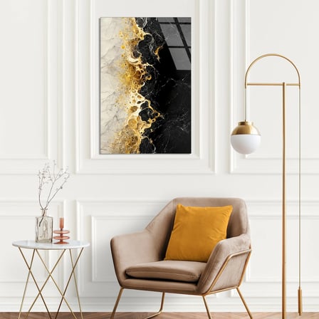 Siyah Altın Mermer Cam Tablo Dikey 80x125 cm