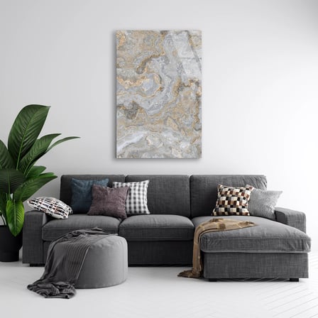 Gri Bej Mermer Cam Tablo Yatay 80x125 cm