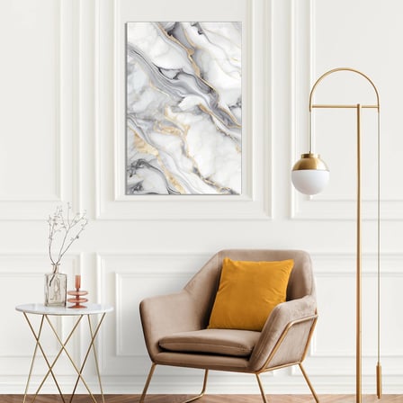 Beyaz Gri Mermer Cam Tablo Yatay 35x50 cm