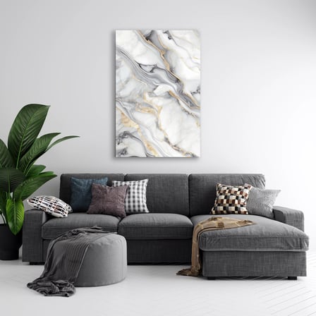 Beyaz Gri Mermer Cam Tablo Yatay 35x50 cm
