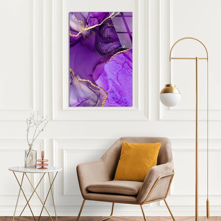 Mor Altın Mürekkep Mermer Cam Tablo Yatay 35x50 cm