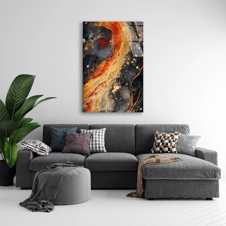 Turuncu Lav Mermer Cam Tablo Dikey 35x50 cm