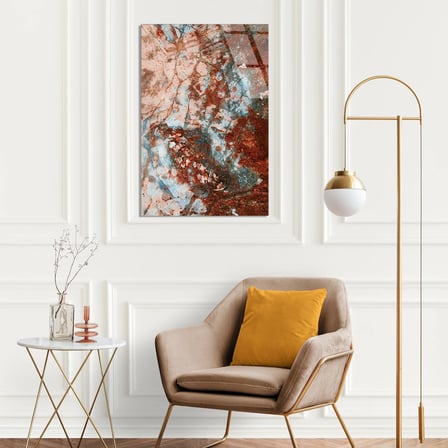 Kırmızı Turkuaz Mermer Cam Tablo Dikey 35x50 cm
