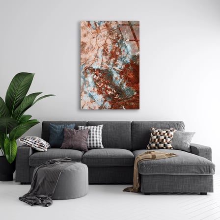 Kırmızı Turkuaz Mermer Cam Tablo Dikey 35x50 cm