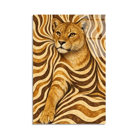 Altın Desenli Aslan Cam Tablo 35x50 cm