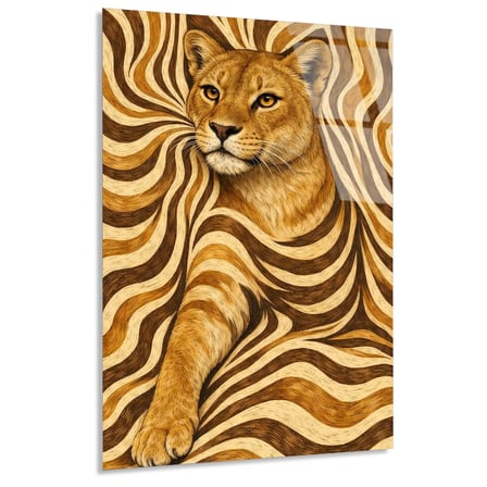 Altın Desenli Aslan Cam Tablo 35x50 cm