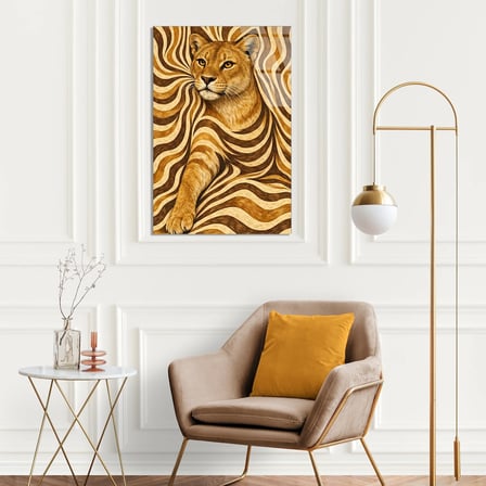 Altın Desenli Aslan Cam Tablo 35x50 cm