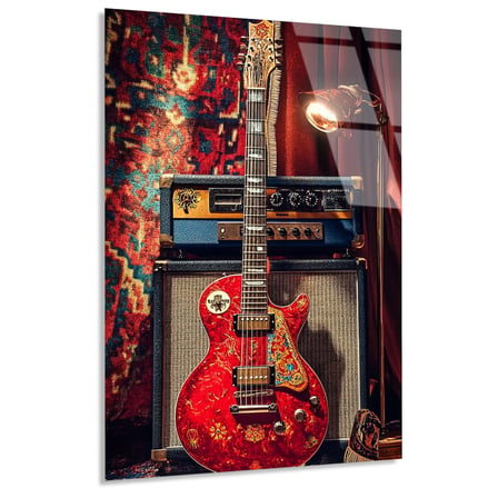 Kırmızı Elektro Gitar Cam Tablo 35x50 cm
