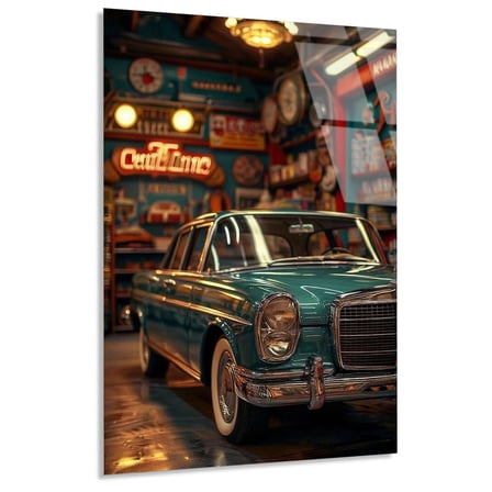 Klasik Yeşil Otomobil Cam Tablo 35x50 cm