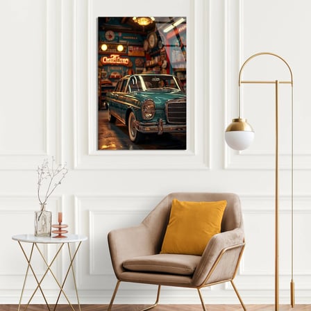 Klasik Yeşil Otomobil Cam Tablo 35x50 cm