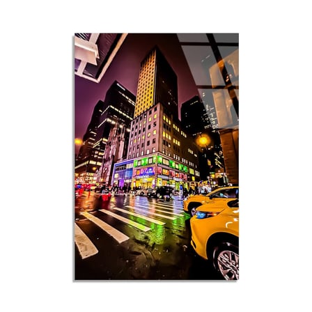 New York Gece Sokak Cam Tablo 35x50 cm