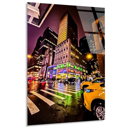 New York Gece Sokak Cam Tablo 35x50 cm