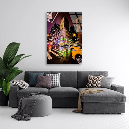 New York Gece Sokak Cam Tablo 35x50 cm