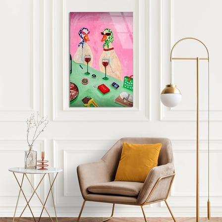 Şaraplı Ördek Pikniği Cam Tablo 35x50 cm