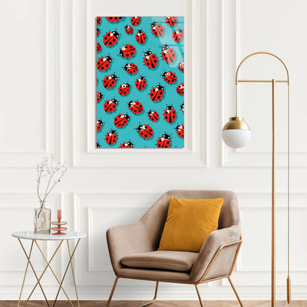 Uğur Böceği Deseni Cam Tablo 35x50 cm