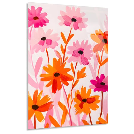 Pembe Turuncu Çiçekler Cam Tablo 35x50 cm
