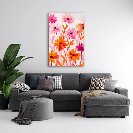 Pembe Turuncu Çiçekler Cam Tablo 35x50 cm