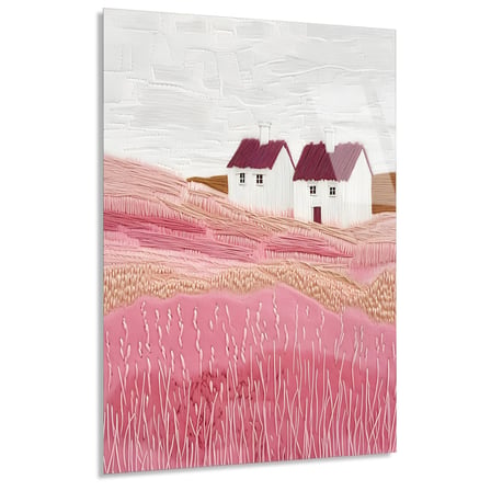 Pembe Tepe Beyaz Evler Cam Tablo 35x50 cm
